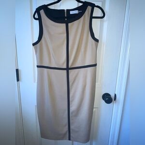 Calvin Klein Beige Sleeveless Dress with Black Trim- Color block